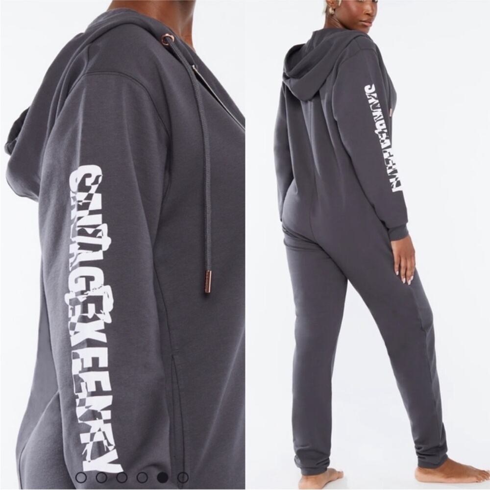 Savage X Fenty Gray Forever Showgirl Hooded One piece Jumpsuit Lounge Pajamas L - Picture 2 of 13
